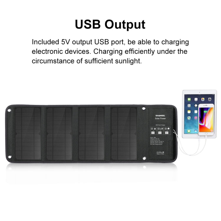 เครื่องชาร์จแผงโซลาร์เซลล์พับได้ 28W HAWEEL พร้อมพอร์ต USB คู่ 5V 3A สูงสุด, แผง 28W (B)