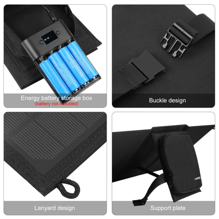 HAWEEL กระเป๋าชาร์จพลังงานแสงอาทิตย์แบบพับได้ 18W 3 แผง พร้อมพอร์ต USB คู่ 5V / 3.1A สูงสุด รองรับ QC3.0 และ AFC, 18W 3 แผง