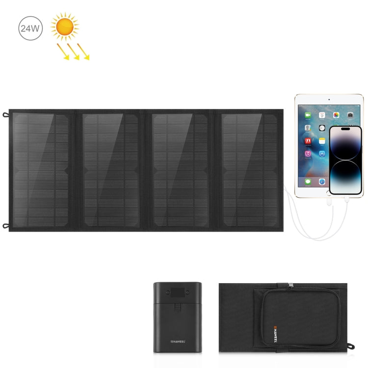HAWEEL กระเป๋าชาร์จพลังงานแสงอาทิตย์แบบพับได้ 24W 4 แผง พร้อมพอร์ต USB คู่ 5V / 3.1A สูงสุด รองรับ QC3.0 และ AFC, 24W 4 แผง
