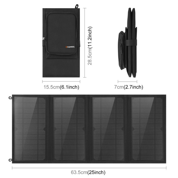 HAWEEL กระเป๋าชาร์จพลังงานแสงอาทิตย์แบบพับได้ 24W 4 แผง พร้อมพอร์ต USB คู่ 5V / 3.1A สูงสุด รองรับ QC3.0 และ AFC, 24W 4 แผง