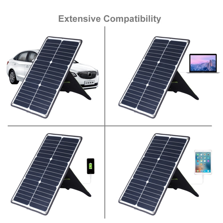 HAWEEL แผงโซลาร์เซลล์ซิลิคอนโมโนคริสตัลไลน์แบบพกพา 20W พร้อมพอร์ต USB, ที่ยึด และคลิปเสือ รองรับ QC3.0 และ AFC
