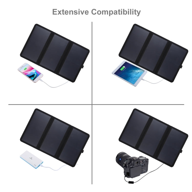 HAWEEL แผงโซลาร์เซลล์แบบพับได้ 3 พับ 21W บางพิเศษ พร้อมพอร์ต USB คู่ 5V / 3A รองรับ QC3.0 และ AFC