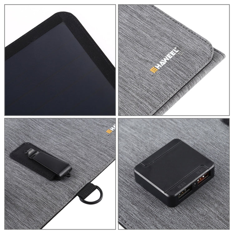 HAWEEL แผงโซลาร์เซลล์แบบพับได้ 3 พับ 21W บางพิเศษ พร้อมพอร์ต USB คู่ 5V / 3A รองรับ QC3.0 และ AFC