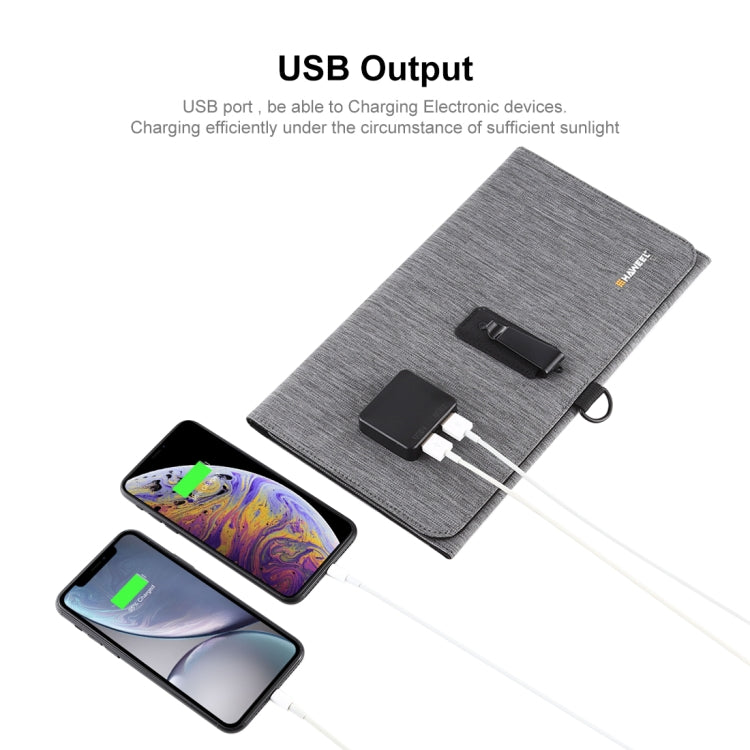 HAWEEL แผงโซลาร์เซลล์แบบพับได้ 3 พับ 21W บางพิเศษ พร้อมพอร์ต USB คู่ 5V / 3A รองรับ QC3.0 และ AFC