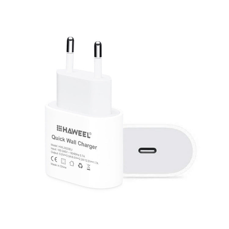 ที่ชาร์จเดินทาง HAWEEL PD 20W ช่อง USB-C / Type-C เดี่ยว รองรับโปรโตคอล QC เต็มรูปแบบ ปลั๊ก EU, ที่ชาร์จ QC ปลั๊ก EU
