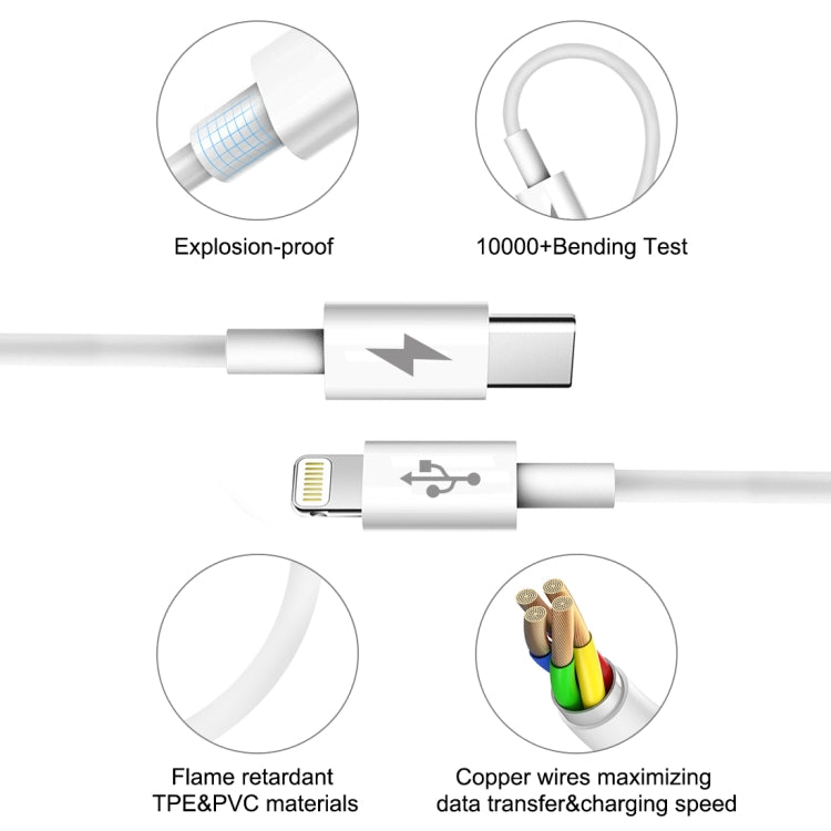 สายชาร์จเร็ว HAWEEL 25W 3A USB-C / Type-C เป็น 8 พิน สำหรับ iPhone, iPad ความยาวสาย 2 เมตร Type-C เป็น 8 พิน 2 เมตร