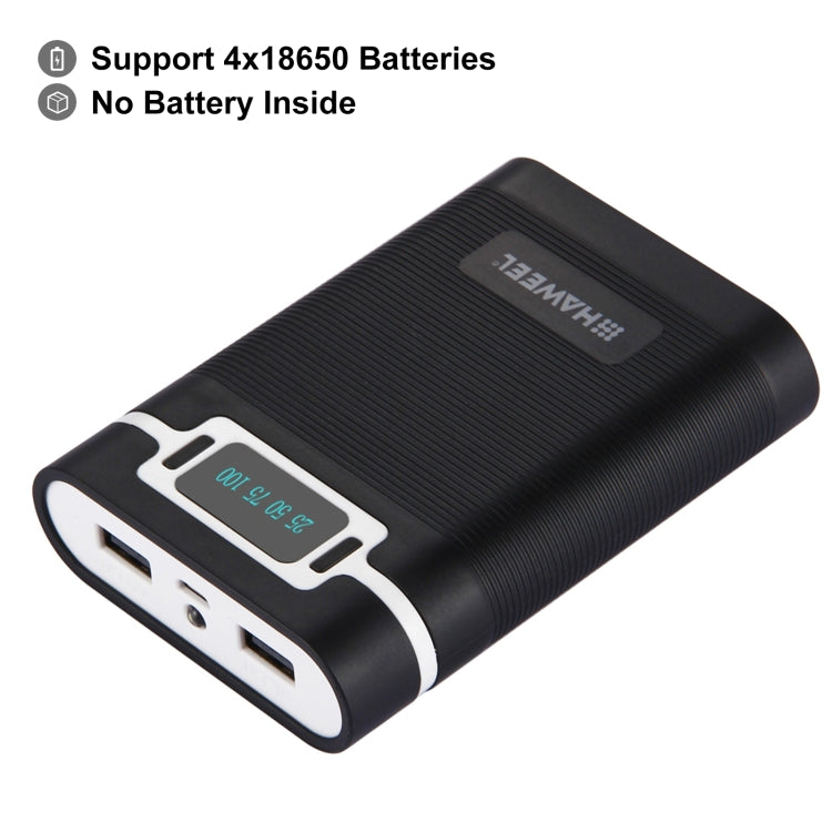 กล่องเปล่าสำหรับแบตเตอรี่ DIY HAWEEL 4 x 18650 (ไม่รวมแบตเตอรี่) ความจุ 10000mAh พร้อมพอร์ต USB 2 ช่องและหน้าจอแสดงผล สำหรับ iPhone, Galaxy, Sony, HTC, Google, Huawei, Xiaomi, Lenovo และสมาร์ทโฟนอื่นๆ DIY 4 x 18650 10000mAh แบตเตอรี่ (US)