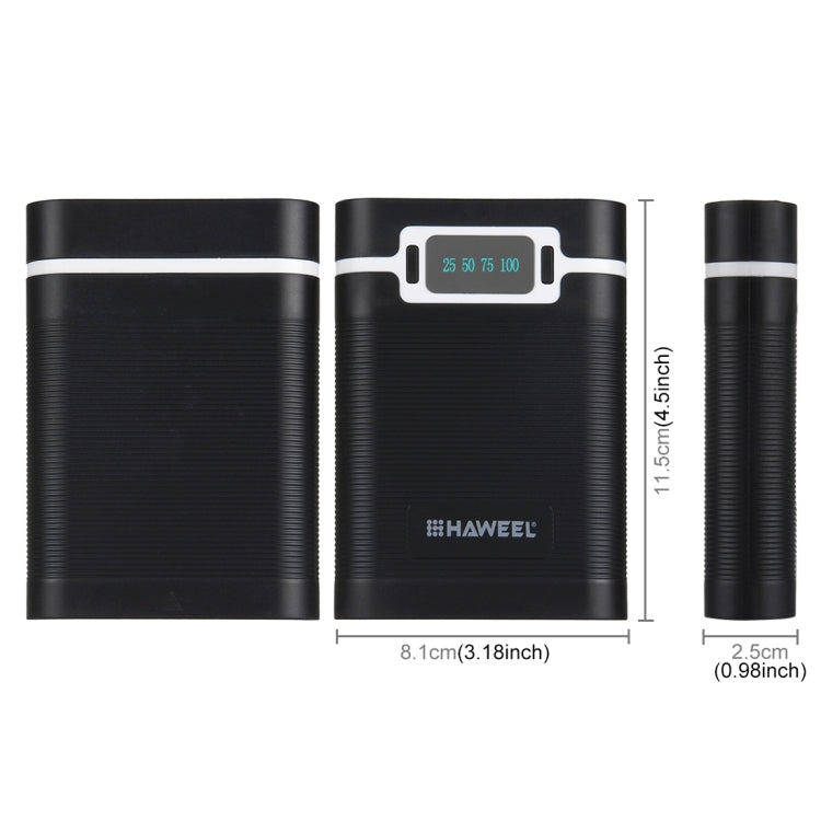 กล่องเปล่าสำหรับแบตเตอรี่ DIY HAWEEL 4 x 18650 (ไม่รวมแบตเตอรี่) ความจุ 10000mAh พร้อมพอร์ต USB 2 ช่องและหน้าจอแสดงผล สำหรับ iPhone, Galaxy, Sony, HTC, Google, Huawei, Xiaomi, Lenovo และสมาร์ทโฟนอื่นๆ DIY 4 x 18650 10000mAh แบตเตอรี่ (US)