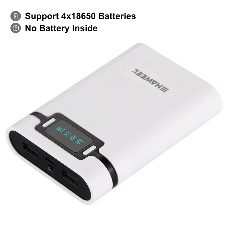 กล่องเปล่าสำหรับแบตเตอรี่ DIY HAWEEL 4 x 18650 (ไม่รวมแบตเตอรี่) ความจุ 10000mAh พร้อมพอร์ต USB 2 ช่องและหน้าจอแสดงผล สำหรับ iPhone, Galaxy, Sony, HTC, Google, Huawei, Xiaomi, Lenovo และสมาร์ทโฟนอื่นๆ DIY 4 x 18650 10000mAh แบตเตอรี่ (US)