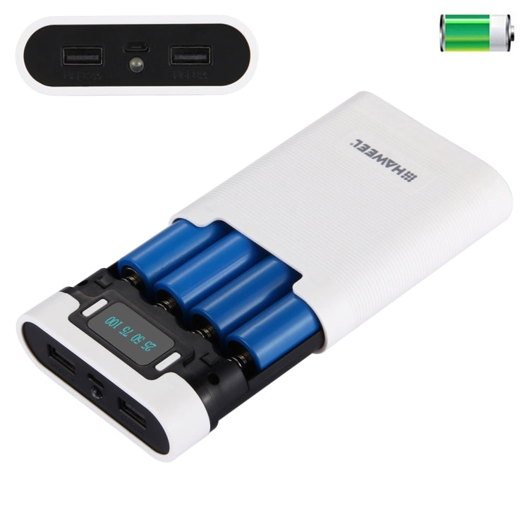 กล่องเปล่าสำหรับแบตเตอรี่ DIY HAWEEL 4 x 18650 (ไม่รวมแบตเตอรี่) ความจุ 10000mAh พร้อมพอร์ต USB 2 ช่องและหน้าจอแสดงผล สำหรับ iPhone, Galaxy, Sony, HTC, Google, Huawei, Xiaomi, Lenovo และสมาร์ทโฟนอื่นๆ DIY 4 x 18650 10000mAh แบตเตอรี่ (US)
