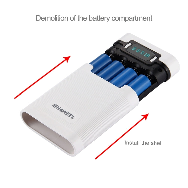 กล่องเปล่าสำหรับแบตเตอรี่ DIY HAWEEL 4 x 18650 (ไม่รวมแบตเตอรี่) ความจุ 10000mAh พร้อมพอร์ต USB 2 ช่องและหน้าจอแสดงผล สำหรับ iPhone, Galaxy, Sony, HTC, Google, Huawei, Xiaomi, Lenovo และสมาร์ทโฟนอื่นๆ DIY 4 x 18650 10000mAh แบตเตอรี่ (US)