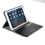 คีย์บอร์ดบลูทูธถอดได้ + เคสแท็บเล็ตหนังพลิกแนวนอนพร้อมที่ยึดสำหรับ iPad Pro 9.7 นิ้ว, iPad Air, iPad Air 2, iPad 9.7 นิ้ว (2017), iPad 9.7 นิ้ว (2018), A07 สีดำ, A07 สีทอง, A07 สีน้ำเงิน, A07 สีโรสโกลด์