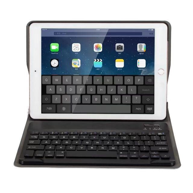 คีย์บอร์ดบลูทูธถอดได้ + เคสแท็บเล็ตหนังพลิกแนวนอนพร้อมที่ยึดสำหรับ iPad Pro 9.7 นิ้ว, iPad Air, iPad Air 2, iPad 9.7 นิ้ว (2017), iPad 9.7 นิ้ว (2018), A07 สีดำ, A07 สีทอง, A07 สีน้ำเงิน, A07 สีโรสโกลด์