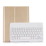 คีย์บอร์ดบลูทูธถอดได้ + เคสแท็บเล็ตหนังพลิกแนวนอนพร้อมที่ยึดสำหรับ iPad Pro 9.7 นิ้ว, iPad Air, iPad Air 2, iPad 9.7 นิ้ว (2017), iPad 9.7 นิ้ว (2018), A07 สีดำ, A07 สีทอง, A07 สีน้ำเงิน, A07 สีโรสโกลด์