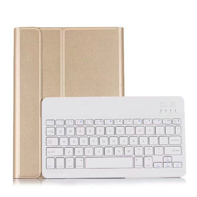 คีย์บอร์ดบลูทูธถอดได้ + เคสแท็บเล็ตหนังพลิกแนวนอนพร้อมที่ยึดสำหรับ iPad Pro 9.7 นิ้ว, iPad Air, iPad Air 2, iPad 9.7 นิ้ว (2017), iPad 9.7 นิ้ว (2018), A07 สีดำ, A07 สีทอง, A07 สีน้ำเงิน, A07 สีโรสโกลด์