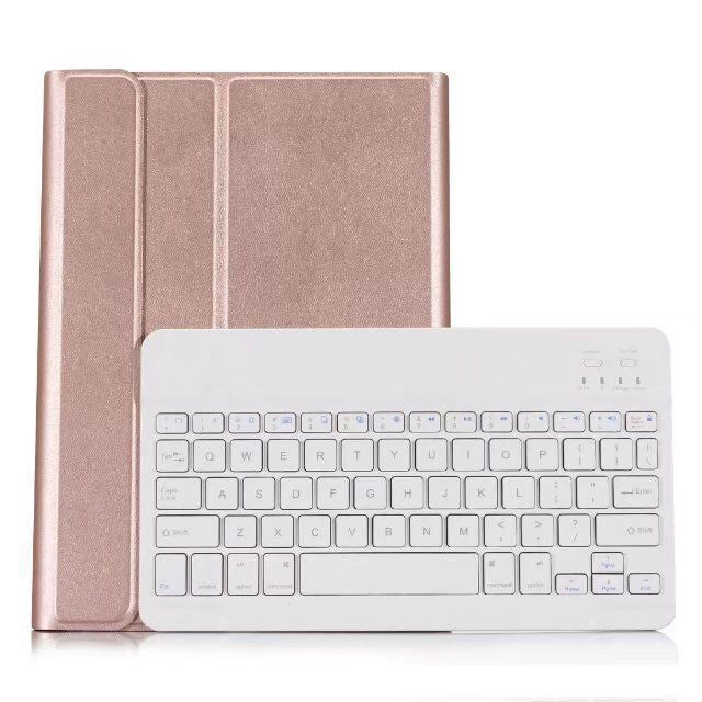 คีย์บอร์ดบลูทูธถอดได้ + เคสแท็บเล็ตหนังพลิกแนวนอนพร้อมที่ยึดสำหรับ iPad Pro 9.7 นิ้ว, iPad Air, iPad Air 2, iPad 9.7 นิ้ว (2017), iPad 9.7 นิ้ว (2018), A07 สีดำ, A07 สีทอง, A07 สีน้ำเงิน, A07 สีโรสโกลด์