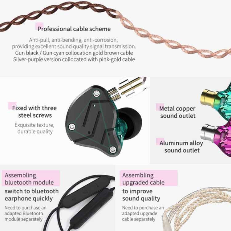 หูฟัง KZ ZSN Circle Iron Moving Iron Quad-core ควบคุมด้วยสาย อินเอียร์ เบสหนัก HiFi ไม่มีไมโครโฟน
