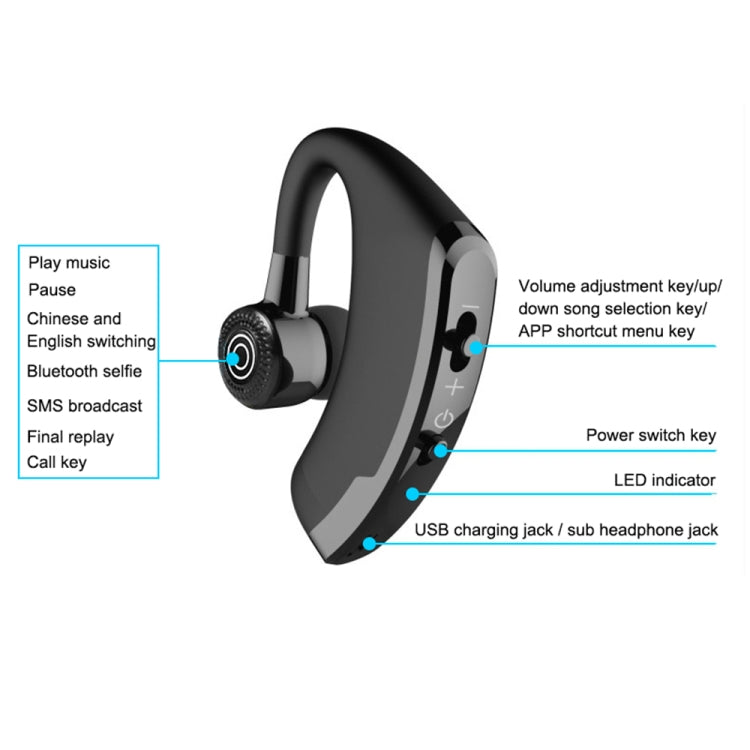 หูฟังบลูทูธไร้สาย V9 Business Handsfree CSR 4.1 พร้อมไมโครโฟนสำหรับคนขับและกีฬา