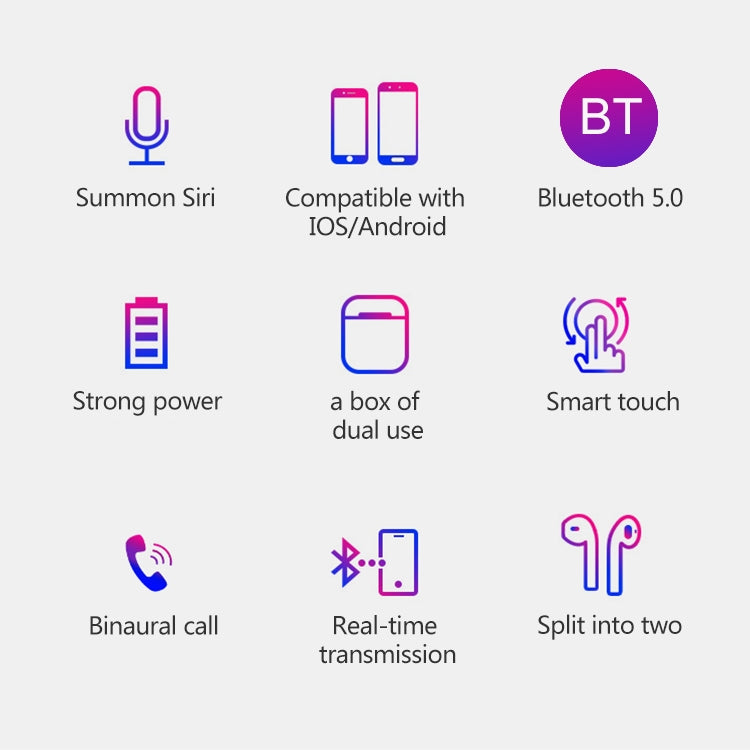 หูฟังบลูทูธ TWS i9 Touch แบบสเตอริโอสองข้างสำหรับกีฬา Bluetooth 5.0 พร้อมกล่องชาร์จ รุ่นสัมผัส