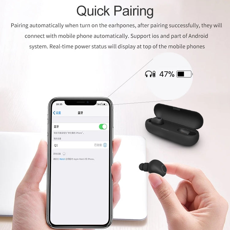 หูฟังบลูทูธ Q1 TWS Bluetooth 5.0 สเตอริโอสองข้างสำหรับกีฬาไร้สาย