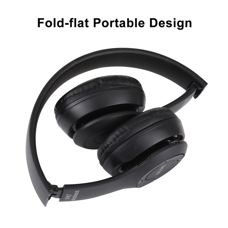 หูฟังบลูทูธไร้สายพับได้ P47 พร้อมแจ็คเสียง 3.5 มม. รองรับ MP3 / โทร P47 สีดำ, P47 สีน้ำเงิน, P47 สีแดง, P47 สีขาว, P47 สีเขียว