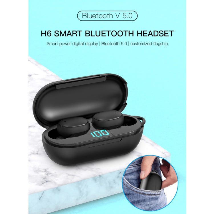 หูฟังบลูทูธไร้สาย H6 TWS Bluetooth 5.0 พร้อมจอดิจิทัลและกล่องชาร์จ รองรับ Siri และการโทร HD