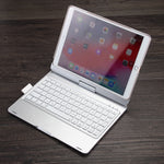 F102AS เคสแท็บเล็ตหนังพร้อมคีย์บอร์ดบลูทูธหมุนได้มีไฟสีสันสำหรับ iPad 10.2 นิ้ว พร้อมช่องใส่ปากกา