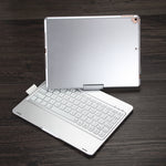 F102AS เคสแท็บเล็ตหนังพร้อมคีย์บอร์ดบลูทูธหมุนได้มีไฟสีสันสำหรับ iPad 10.2 นิ้ว พร้อมช่องใส่ปากกา