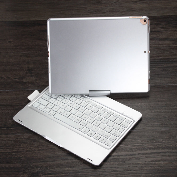 F102AS เคสแท็บเล็ตหนังพร้อมคีย์บอร์ดบลูทูธหมุนได้มีไฟสีสันสำหรับ iPad 10.2 นิ้ว พร้อมช่องใส่ปากกา