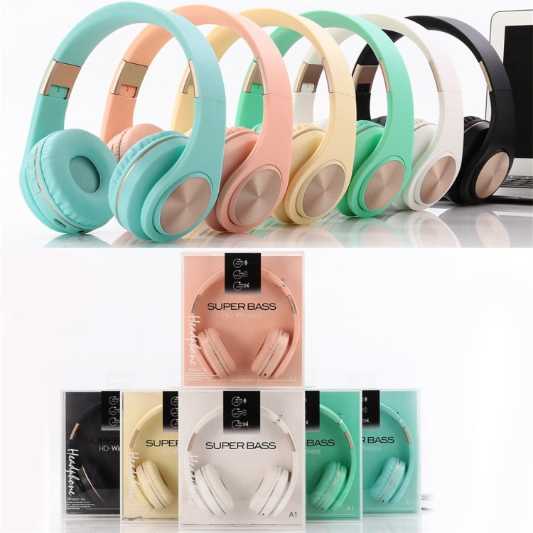 A1 หูฟังบลูทูธ 4.2 สีลูกกวาด เบสหนัก รองรับการเล่นเพลง, สลับเพลง, ควบคุมเสียง และรับสาย