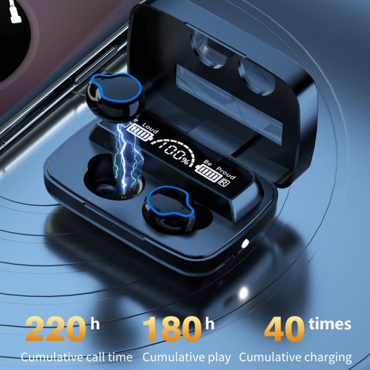 หูฟังบลูทูธ M9 Bluetooth 5.1 TWS พร้อมจอแสดงผลดิจิทัล กล่องชาร์จ ไฟฉาย รองรับการสัมผัส & Siri & แสดงแบตเตอรี่, M9 (สีดำ)