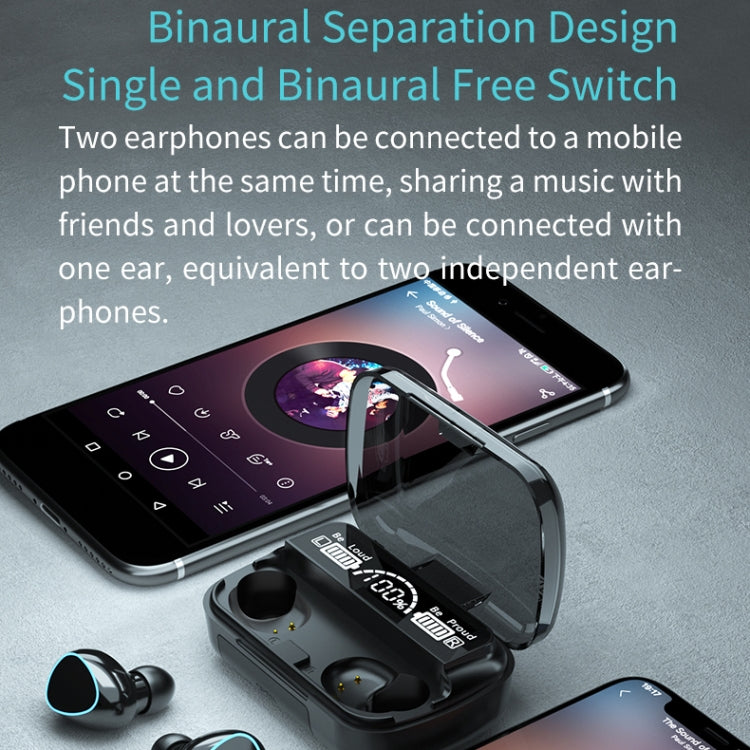 หูฟังบลูทูธ M10 Bluetooth 5.1 TWS พร้อมจอแสดงผลดิจิทัล กล่องชาร์จ รองรับการสัมผัส & Siri & แสดงแบตเตอรี่, M10 สีดำ, M10 สีเขียว