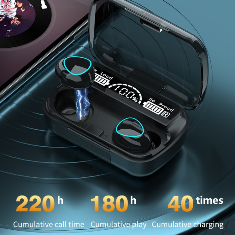 หูฟังบลูทูธ M10 Bluetooth 5.1 TWS พร้อมจอแสดงผลดิจิทัล กล่องชาร์จ รองรับการสัมผัส & Siri & แสดงแบตเตอรี่, M10 สีดำ, M10 สีเขียว
