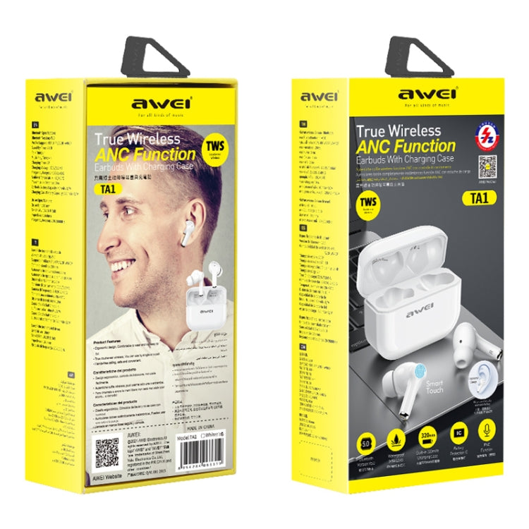 หูฟังสปอร์ตไร้สายตัดเสียงรบกวน ANC awei TA1 Bluetooth V5.0 กันน้ำ IPX4 TWS พร้อมกล่องชาร์จ