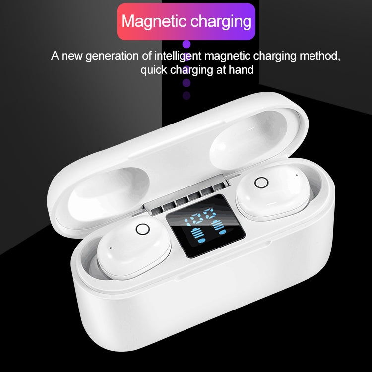 Dt-18 หูฟังบลูทูธไร้สายสองข้าง พร้อมกล่องชาร์จ 2000mAh และระบบสัมผัสกับการชาร์จแม่เหล็กอัจฉริยะ