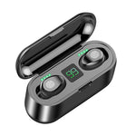 F9 TWS หูฟังบลูทูธไร้สายแบบสองข้าง Bluetooth V5.0 ควบคุมด้วยการสัมผัส พร้อมกล่องชาร์จและหน้าจอดิจิทัล, F9