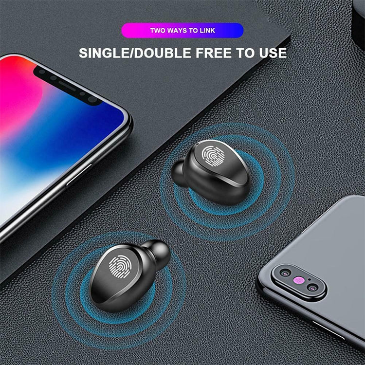 F9 TWS หูฟังบลูทูธไร้สายแบบสองข้าง Bluetooth V5.0 ควบคุมด้วยการสัมผัส พร้อมกล่องชาร์จและหน้าจอดิจิทัล, F9