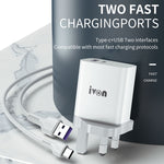 IVON AD52 18W USB-C / Type-C + USB พอร์ตคู่ ชาร์จเร็ว PD
