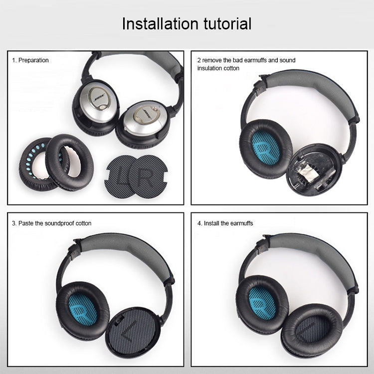 ปลอกหูฟังนุ่มพร้อมใยสำลี LR 1 คู่ สำหรับ BOSE QC2 / QC15 / AE2 / QC25 / QC35