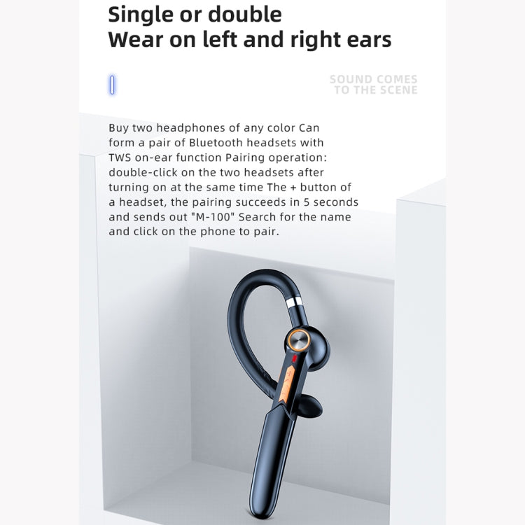 ME-100 หูฟังบลูทูธ True Stereo 5.0 รุ่นหมุนได้สำหรับธุรกิจ แบบแขวนหู