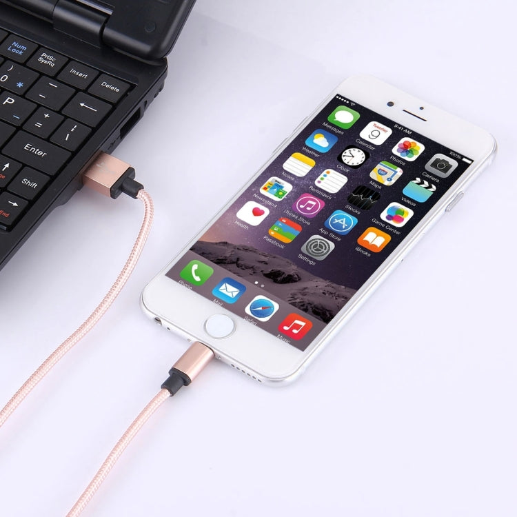 สายชาร์จและซิงค์ข้อมูล 1 เมตร หัวโลหะแบบถัก 58 แกน 8 Pin เป็น USB 2.0