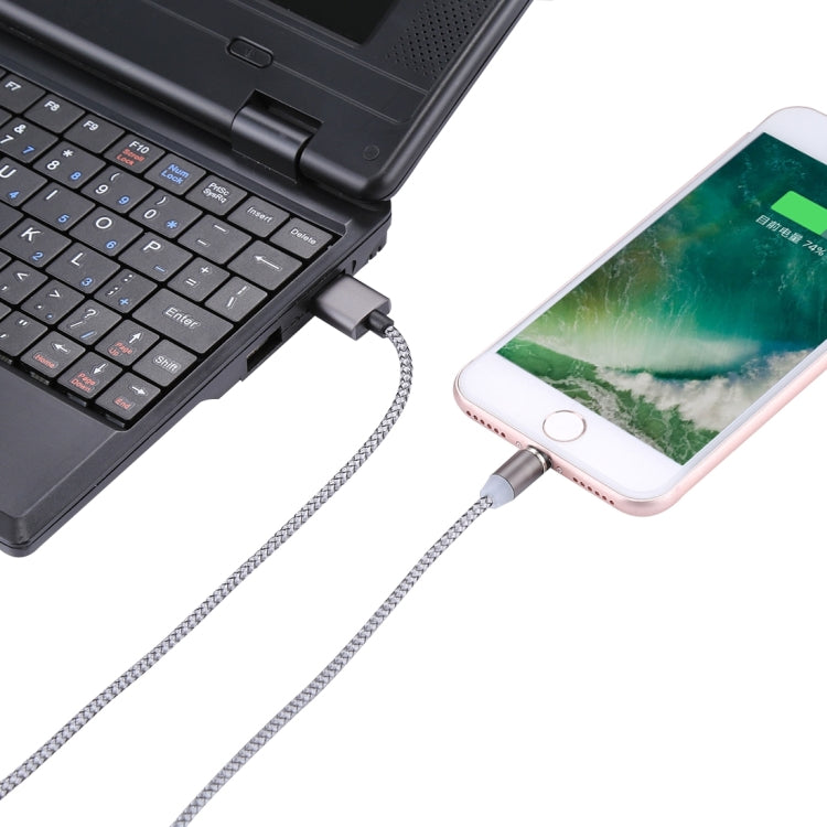 สายชาร์จแม่เหล็ก 8 Pin เป็น USB 2.0 แบบถัก หมุนได้ 360 องศาพร้อมไฟ LED แสดงสถานะ ความยาวสาย: 1 เมตร
