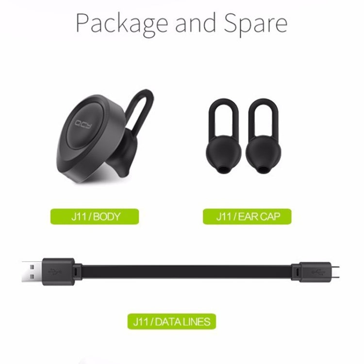 QCY J11 หูฟังบลูทูธไร้สาย 4.1 พร้อมไมโครโฟน สำหรับสมาร์ทโฟนหรืออุปกรณ์บลูทูธอื่นๆ, ระยะบลูทูธใช้งานได้ 10 เมตร
