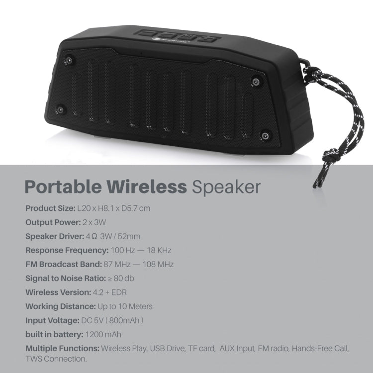 ลำโพงบลูทูธแบบพกพา NewRixing NR-4019 สำหรับใช้งานกลางแจ้ง พร้อมฟังก์ชันโทรแฮนด์ฟรี รองรับการ์ด TF & USB & FM & AUX