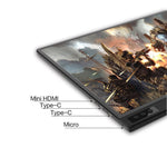 จอแสดงผลพกพาขนาด 15.6 นิ้ว 1080P มุมกว้าง 178 องศา HD สำหรับคอมพิวเตอร์ตั้งโต๊ะ / เครื่องเล่นเกม / จอภาพพร้อมกัน / PS4 / PS3 / XBox พร้อมพอร์ต Mini HDMI, Micro USB และ 2 พอร์ต USB-C / Type-C