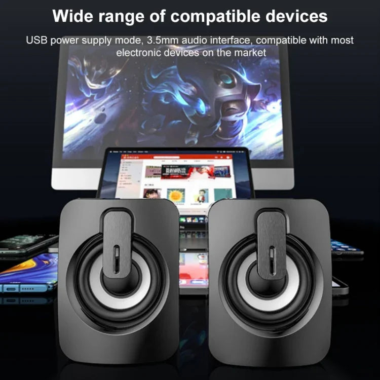 A2 USB 2.0 Wire-controlled Illuminated Mobile Phone Computer Mini Desktop Speaker, Illuminated