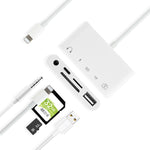 ฮับ 5 in 1 8 พิน เป็น USB และ USB-C / Type-C และช่องเสียบหูฟัง 3.5 มม. และเครื่องอ่านการ์ด SD และ TF