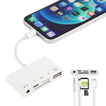 ฮับ 5 in 1 8 พิน เป็น USB และ USB-C / Type-C และช่องเสียบหูฟัง 3.5 มม. และเครื่องอ่านการ์ด SD และ TF
