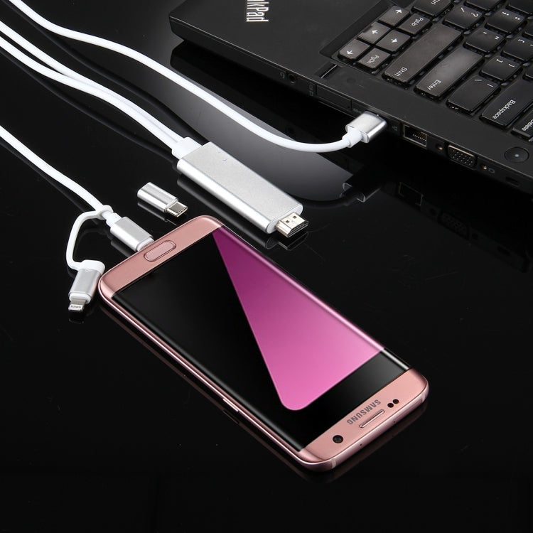 สายแปลง 3 in 1 Micro USB & 8 Pin & Type-C เป็น HDMI HD 1080P HDTV