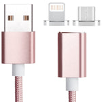 สายข้อมูลแม่เหล็ก 2 in 1 5V 2A Micro USB & 8 Pin เป็น USB 2.0 แบบถัก ความยาวสาย: 1.2 เมตร